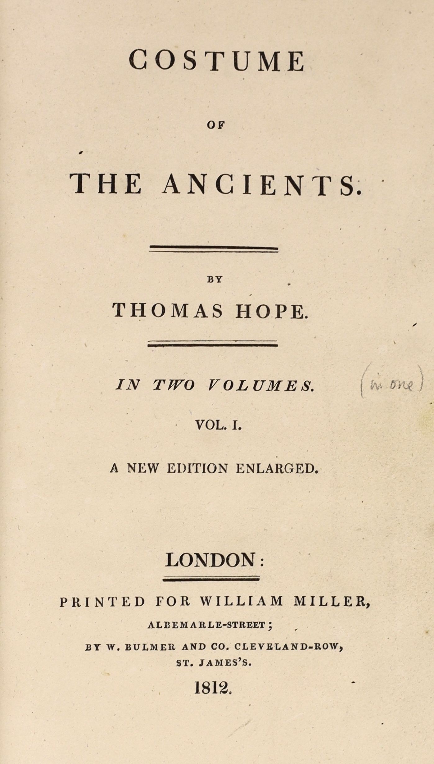 Hope, Thomas - Costume of the Ancients, 2nd edition, 2 vols in 1, 4to, later blind stamped leather gilt, 300 engraved plates, London, 1812